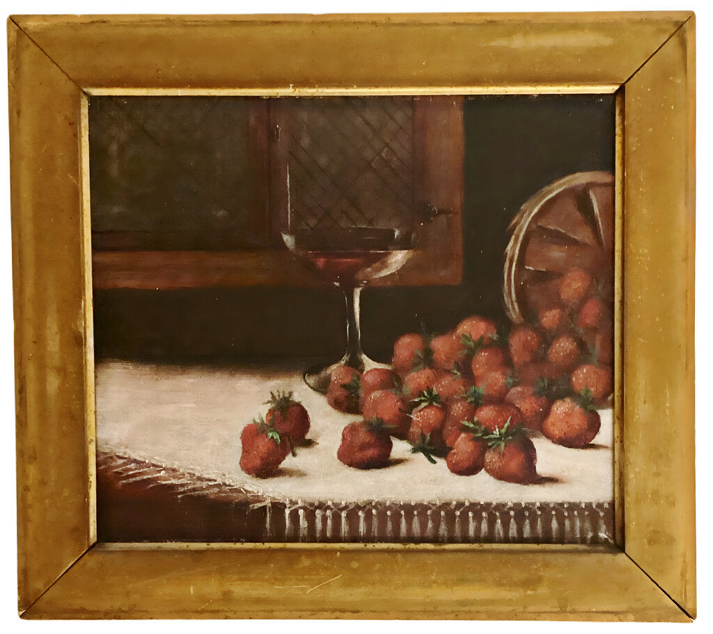Still Life. Strawberries w Wine Glass. Oil on Canvas. 19th Century