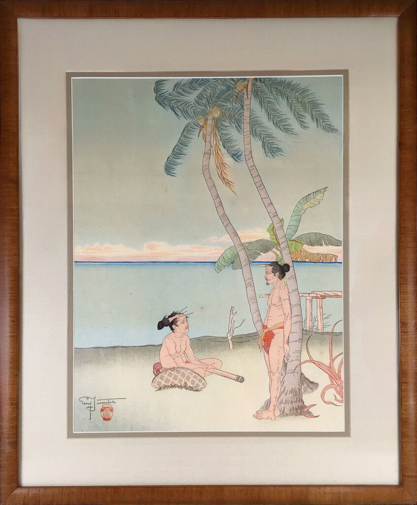 Paul Jacoulet. "Apres la Pluie, Tarang Yap". Colored Woodblock Print. Signed Lower Left