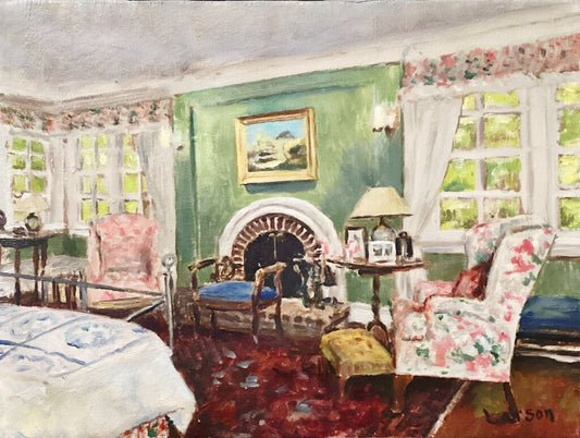 Dean Larson. "Hillbrook House, Bedroom". Oil on Canvas 9" x 12"