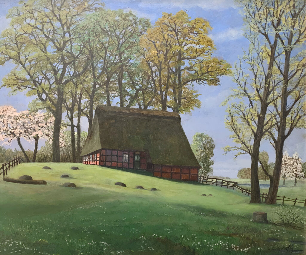 Carl Emil Uphoff. "Fruhling im Moor". Oil on Panel. 20th Century