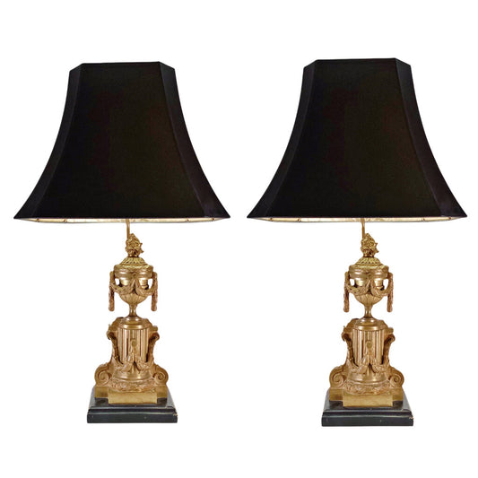 Pair of Louis XIV Style Bronze Andiron Table Lamps