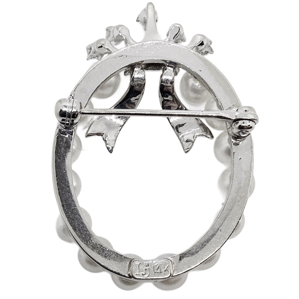 14K White Gold Diamond & Pearl Brooch