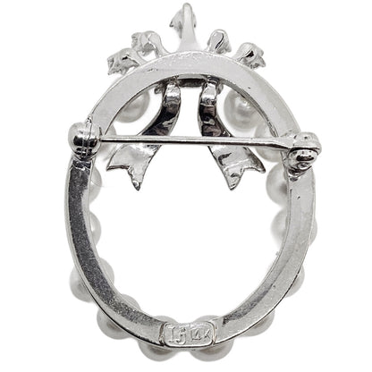 14K White Gold Diamond & Pearl Brooch