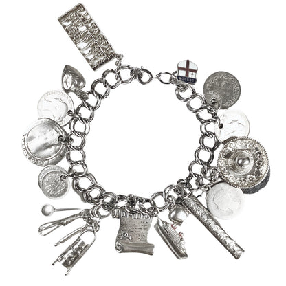 Vintage Sterling Charm Bracelet w/18 Charms
