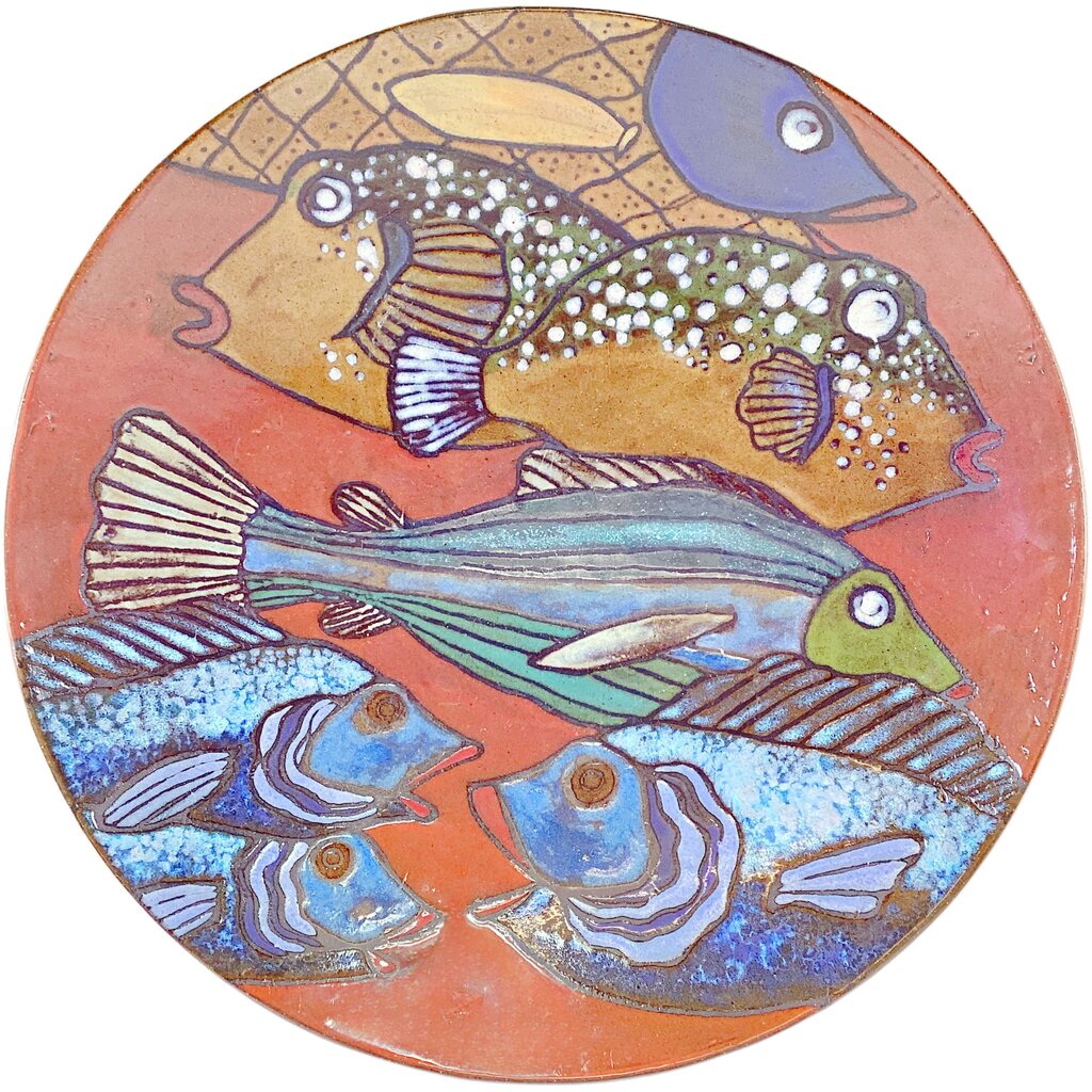 Handmade Stoneware Bowl w Fish