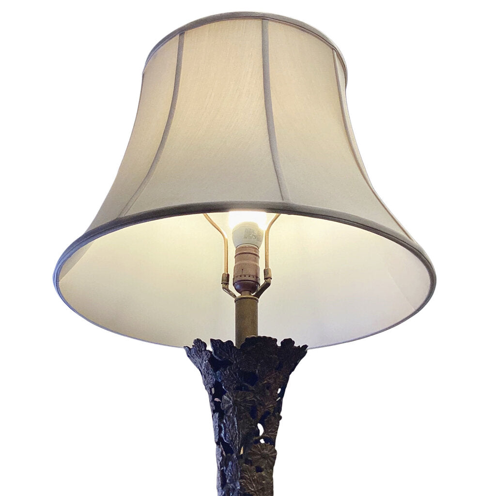 Mid Century Openwork Metal Lamps w. New Silk Shades