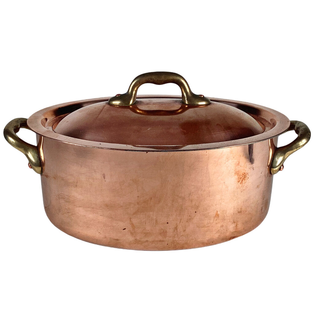 French Oval Copper Stockpot w Lid