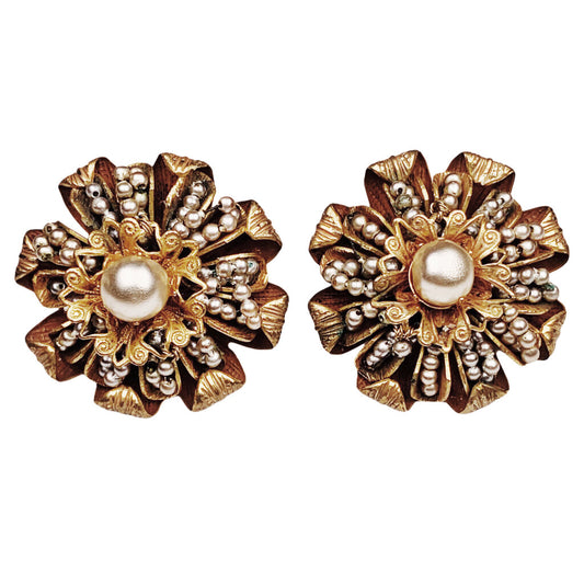 Miriam Haskell Clip Earrings w. Faux Pearls