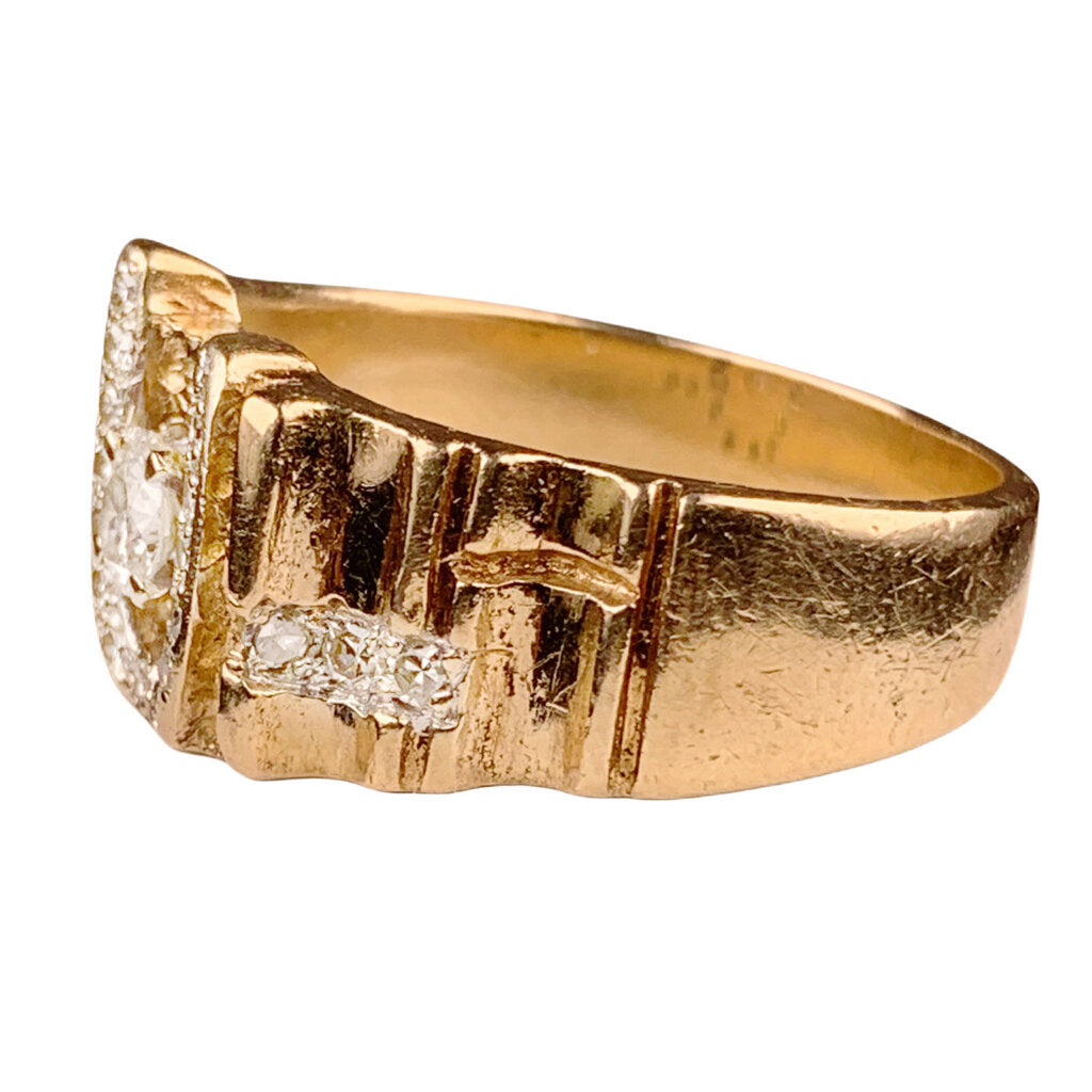 14kt Yellow Gold, Wide-Band Diamond Ring, 1940s