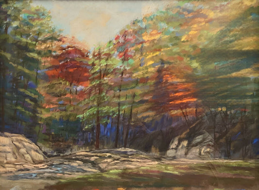 Jeri Salter. Forest with Granite Rocks. Pastel on Paper.