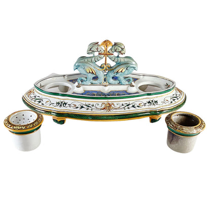 Antique Sarreguemines Ceramic Inkwell
