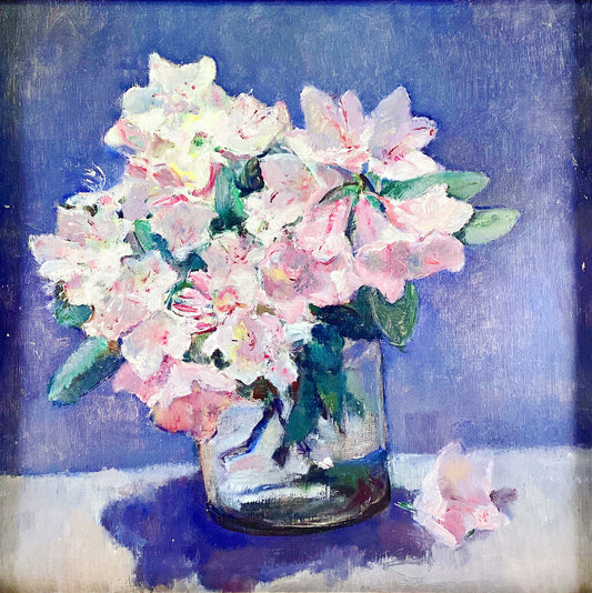 Pink Rhododendrons in Vase. Oil on Canvas. 1940's
