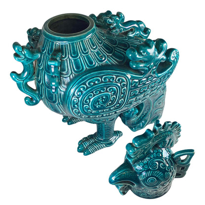 Antique Qing Dynasty Green Porcelain Mythical Bird Statue