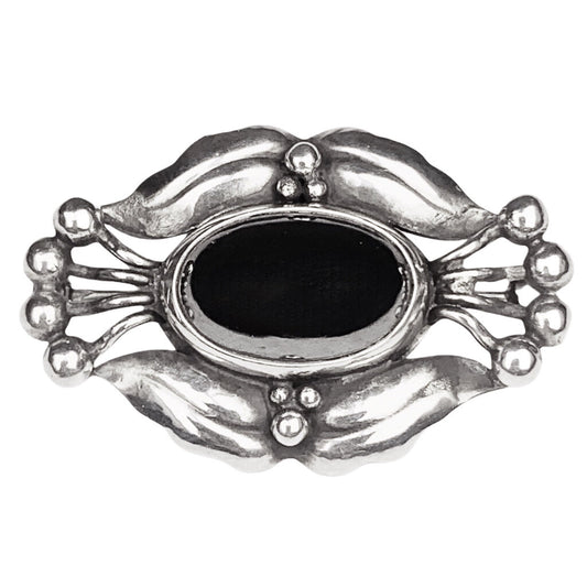 Georg Jensen Denmark Sterling Brooch #30 Set w. Polished Hematite Stone