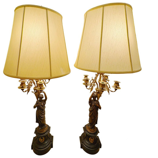 Pair of Bronze Neoclassical Chandelier Lamps