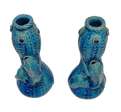 Qing Dynasty Peacock Blue Fish Vases