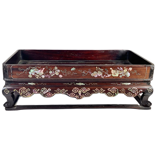 Antique Chinese Rosewood and Mother of Pearl Inlay Stand