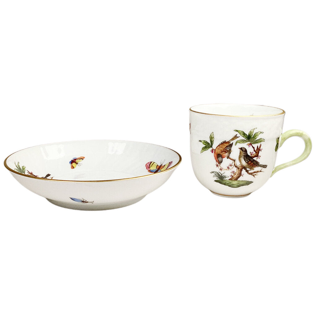 Herend Rothschild Bird Flat Demitasse Cup & Saucer Set