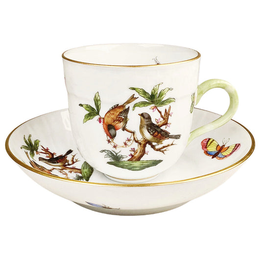 Herend Rothschild Bird Flat Demitasse Cup & Saucer Set