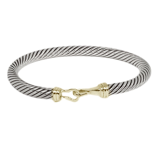 David Yurman Sterling & 14Kt Cable Buckle Bangle Bracelet