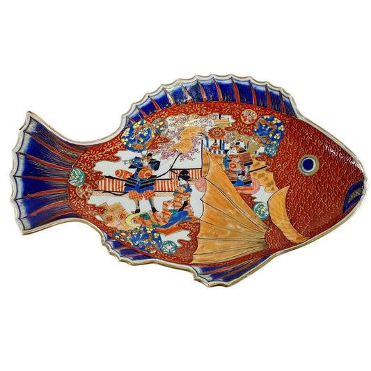 Japanese Imari Fish Platter Orange, Blue & Gold
