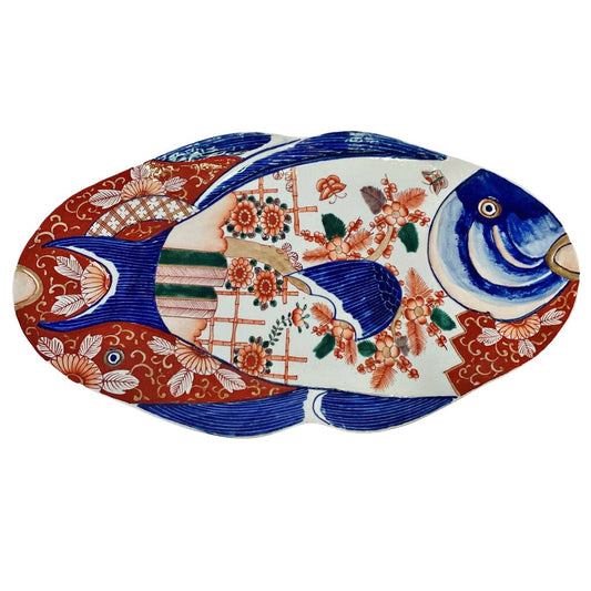 Japanese Imari Fish Platter Orange, Blue & Gold