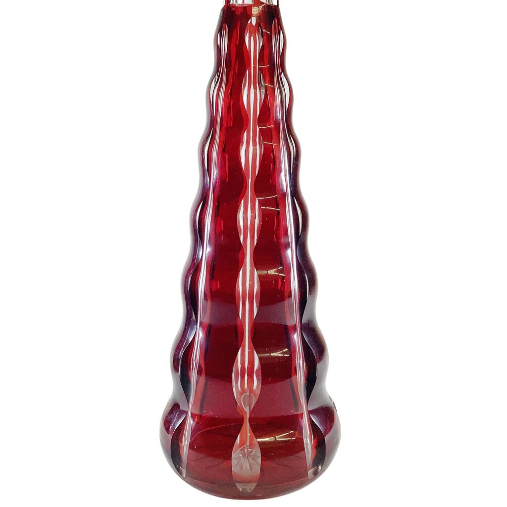 Pair of Bohemia Ruby Cut Glass Decanters. Late 19th Century.