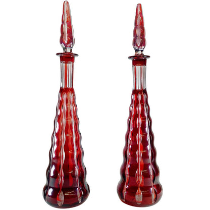 Pair of Bohemia Ruby Cut Glass Decanters. Late 19th Century.