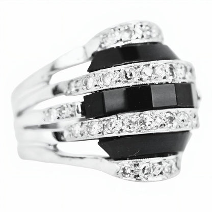 Art Deco Onyx & Diamond Ring in 14Kt White Gold
