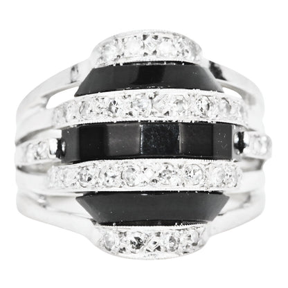Art Deco Onyx & Diamond Ring in 14Kt White Gold