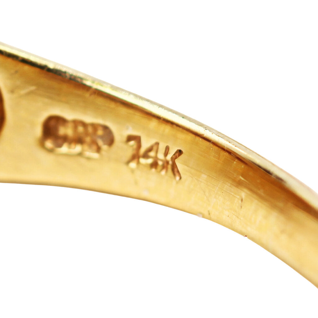 Calibre Cut Ruby & Round Cut Diamond Ring in 14Kt Gold