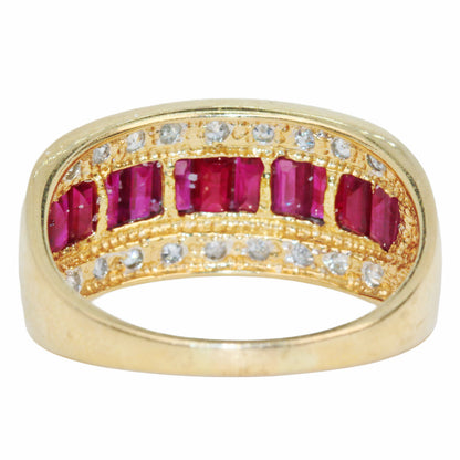 Calibre Cut Ruby & Round Cut Diamond Ring in 14Kt Gold