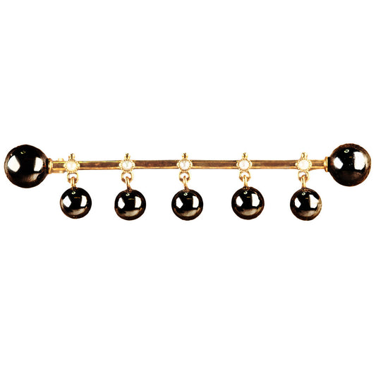 Victorian Hematite & Seed Pearl Bar Pin in Yellow Gold Mount