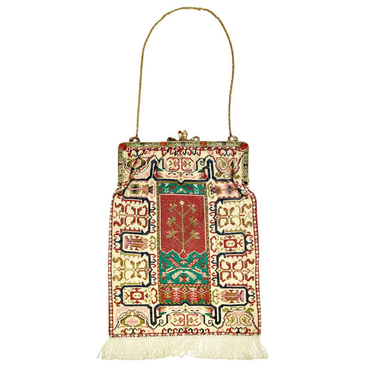 Vintage Beadwork Evening Bag w. Gem Set Frame
