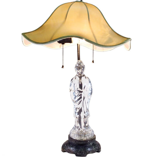 Chinese Guanyin Glass Lamp w/ Silk Shade.