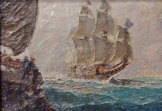 Henri Miloch. Galleon in Full Sail. Oil Impasto on Canvas. Signed/Dated Lower Left. 1930