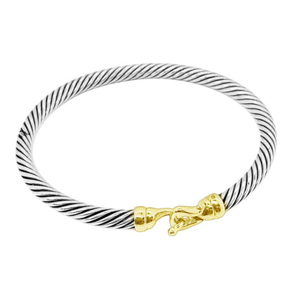 David Yurman Sterling & 14Kt Cable Buckle Bangle Bracelet