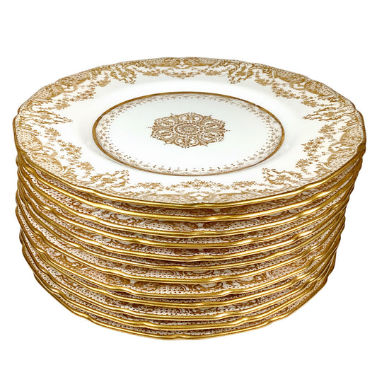 Set of 12 Tiffany & Royal Doulton Gold Gilt Decorated Plates