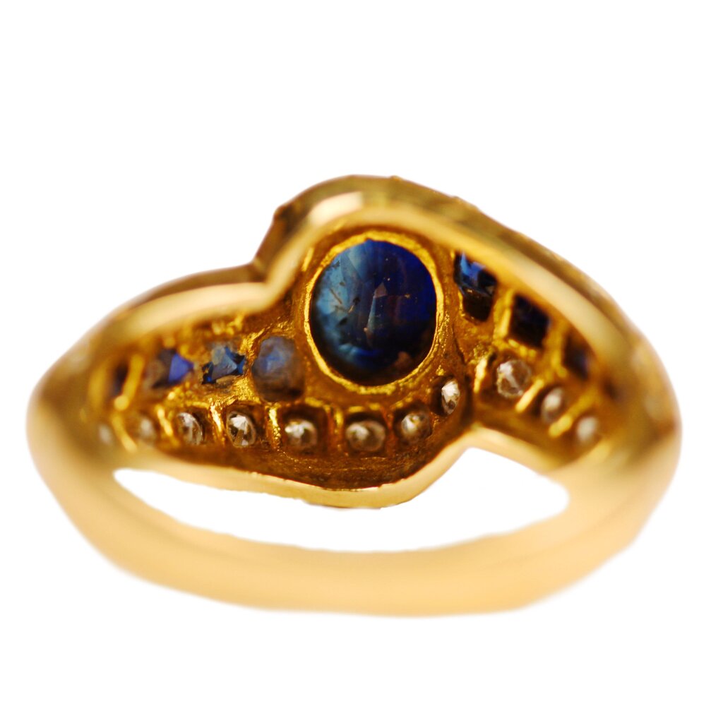 Sapphire & Diamond Tourbillon Ring Set in 14Kt Gold
