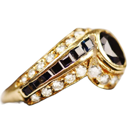 Sapphire & Diamond Tourbillon Ring Set in 14Kt Gold