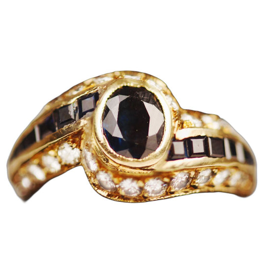 Sapphire & Diamond Tourbillon Ring Set in 14Kt Gold