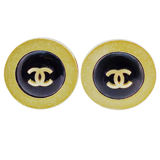 Chanel Black & Gold Clip Earrings