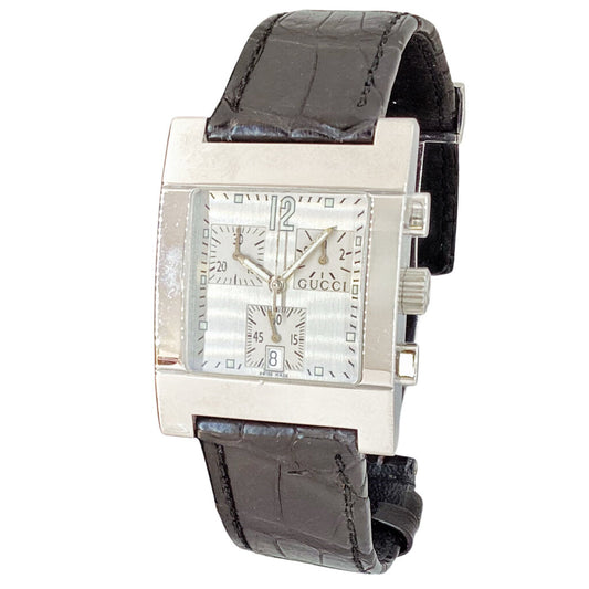 Gucci Stainless Steel & Black Leather Watch