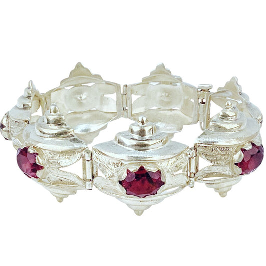 Modernist Mexican Sterling Bracelet w/ Pink Hardstones
