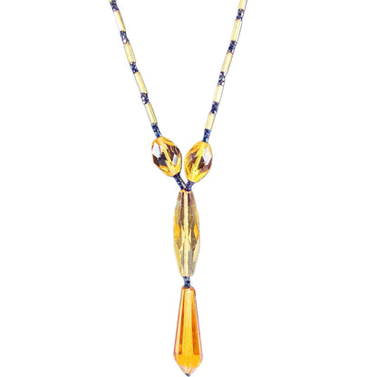Art Deco Amber Color Beaded Drop Necklace