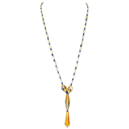 Art Deco Amber Color Beaded Drop Necklace