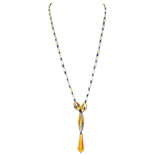 Art Deco Amber Color Beaded Drop Necklace