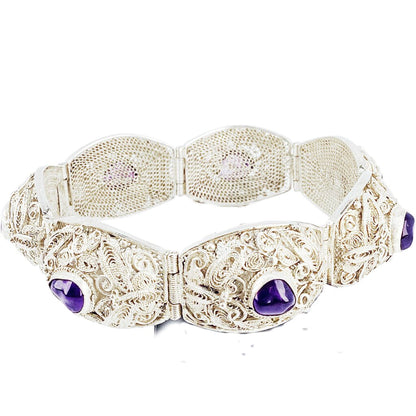 Chinese Silver Filigree Bracelet w/ Amethyst Nuggets