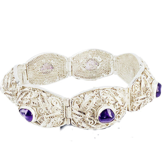 Chinese Silver Filigree Bracelet w/ Amethyst Nuggets