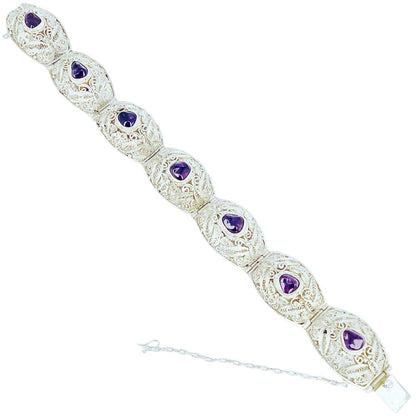 Chinese Silver Filigree Bracelet w/ Amethyst Nuggets